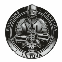 Balti marškinėliai su kariškos simbolikos dizainu