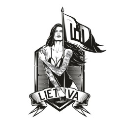 Balti marškinėliai su lietuviškos simbolikos dizainu