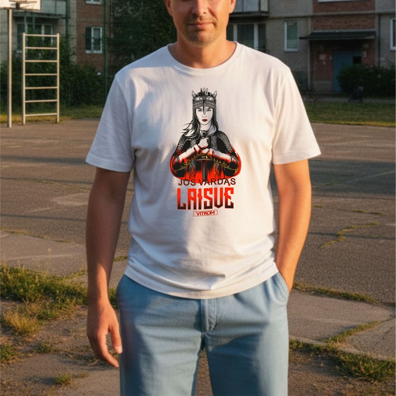 Vyriški marškinėliai VITKOM Jos vardas Laisvė balti